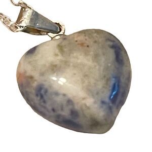 Sodalite heart pendant blue silver plated 18” chain necklace NEW handmade
